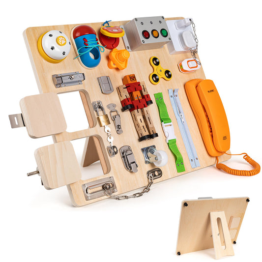 NILUTO Montessori Large Busy Board for Toddlers 3 Years Old - 20 in 1 Wooden Sensory Educational Toys -Fidget Toys for Autistic Children-Preschool Learning Activities Fine Motor Skills