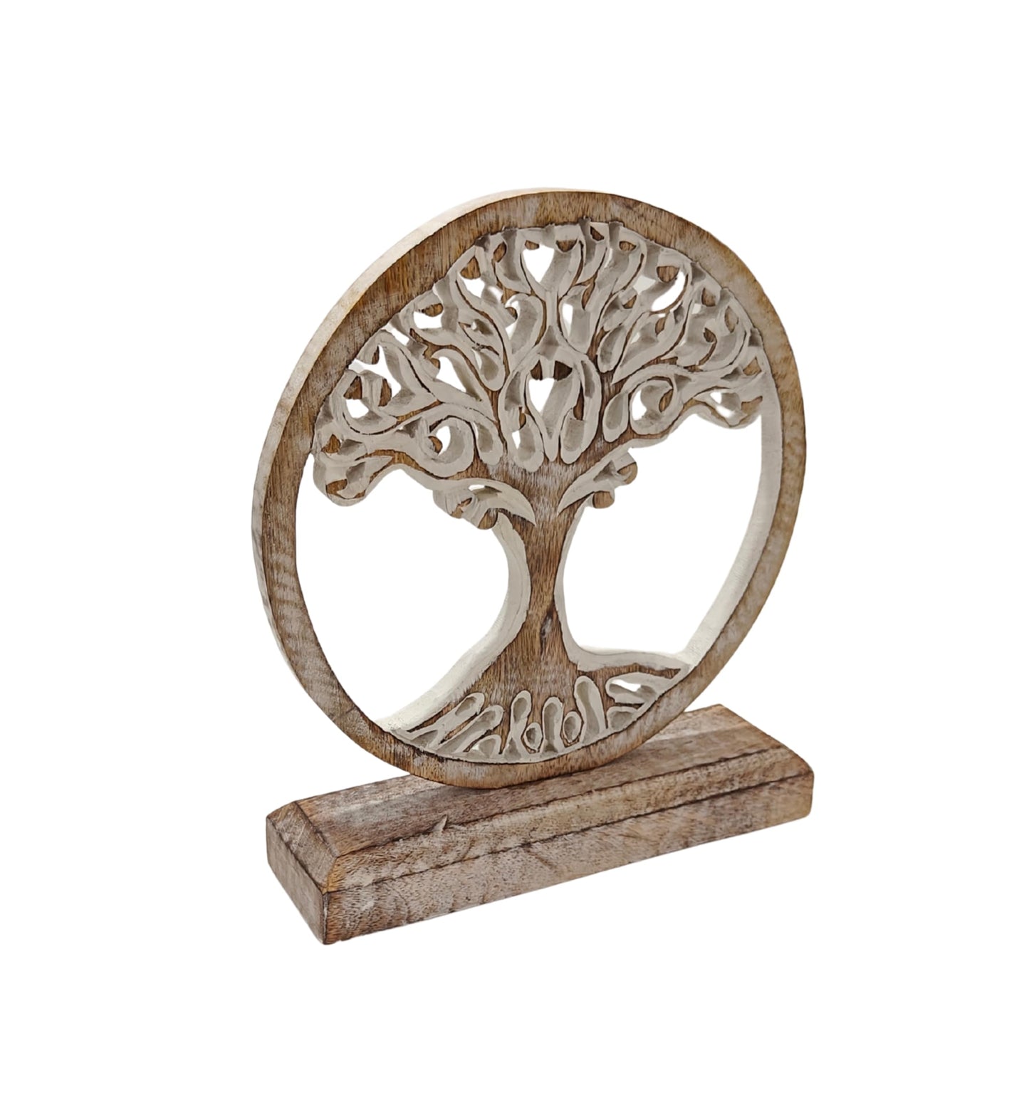 VANIYA CRAFTS® Wooden Tree of Life Sculpture – Handmade Carved Table Decor Statue for Living Room, Bedroom, Office, or Shelf (Antique White)