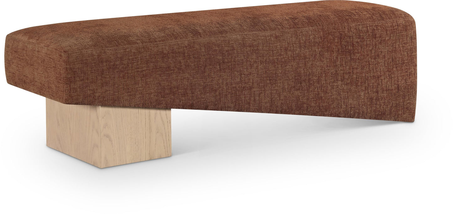 Meridian Furniture 22057Cognac Alora Collection Art Deco Bench with Soft Cognac Polyester Fabric, Natural Finish Solid Wood Frame, 60.5" W x 18" D x 18" H, Cognac
