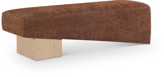 Meridian Furniture 22057Cognac Alora Collection Art Deco Bench with Soft Cognac Polyester Fabric, Natural Finish Solid Wood Frame, 60.5" W x 18" D x 18" H, Cognac