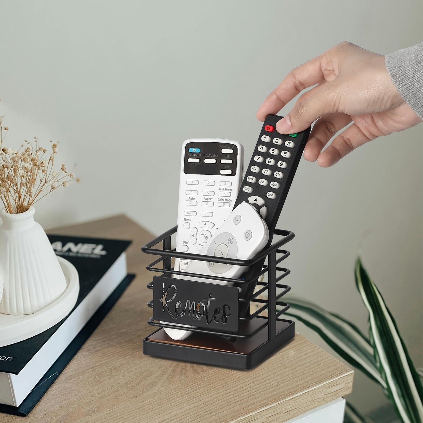 MOSUYO Remote Control Holder, Remote Storage Organizer Caddy (for 2 or 3 Remote Controls),Remote Holder for Table