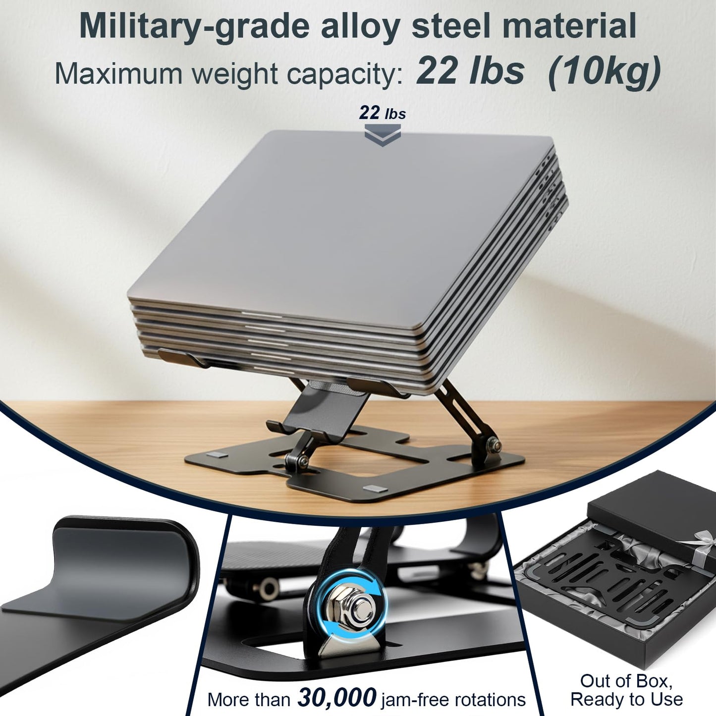 OOYCYOO Alloy Steel Laptop Stand, Ergonomic Computer Stand, Desktop Laptop Riser, Compatible with MacBook Air/Pro, Dell, HP, Lenovo and Other 10-18 Inches Laptops, Black