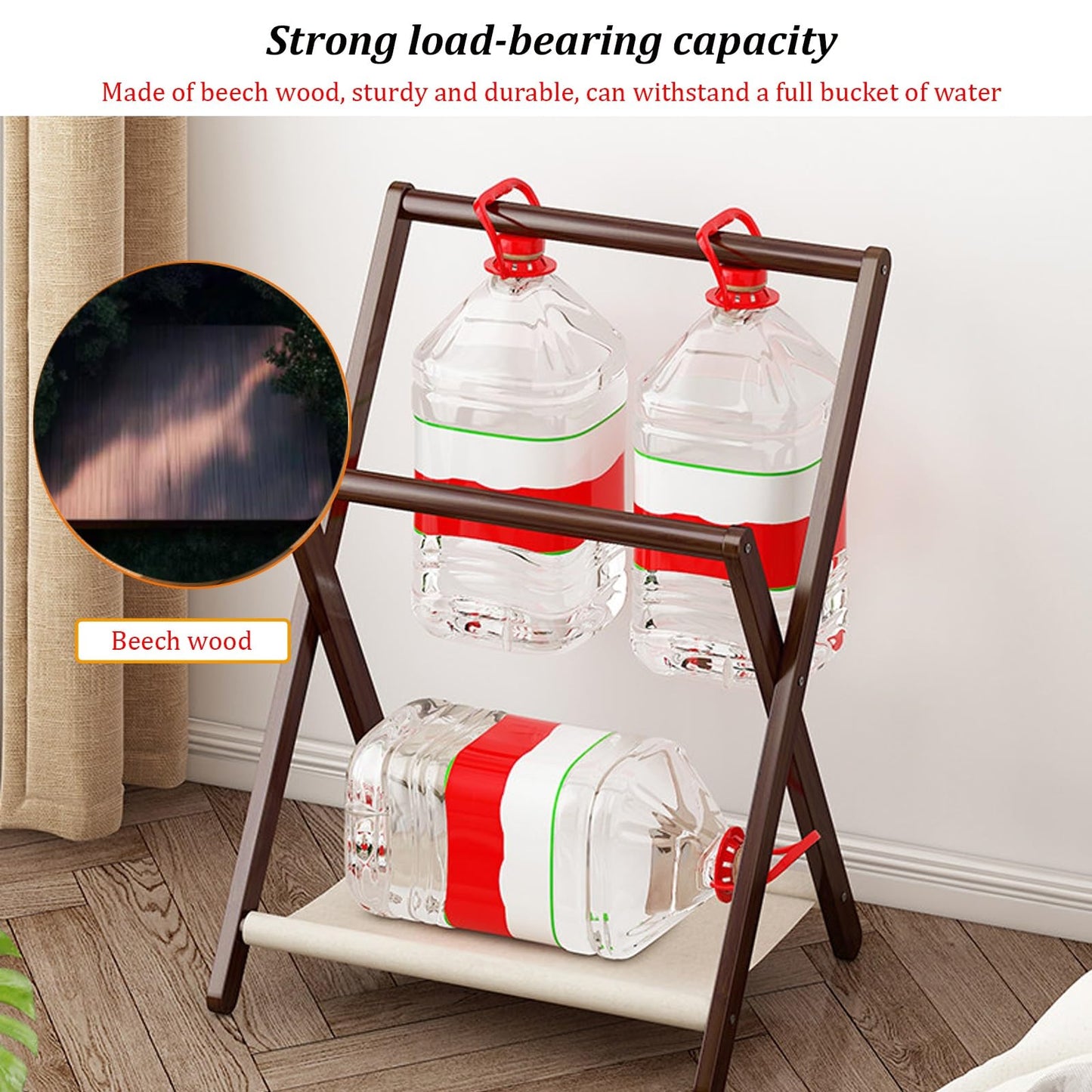 Labasuan 2-Tier Wooden Towel Rack, Foldable Blanket Ladder with Fabric Shelves, Portable Garment Coat Rack for Entryway,Bedroom, Living Room, Bathroom(Natural,40cm/15.7in)