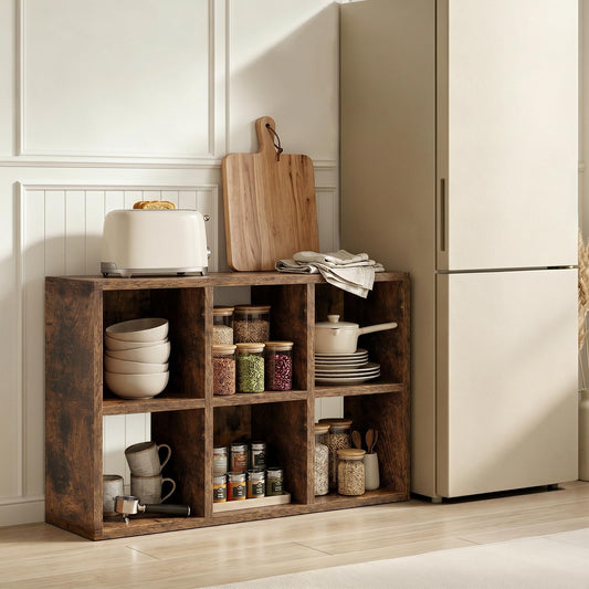 LUCKLIFE 6-Cube Storage Organizer, Stackable Modular Bookcase Shelf with Vertical or Horizontal Use, Vintage Brown