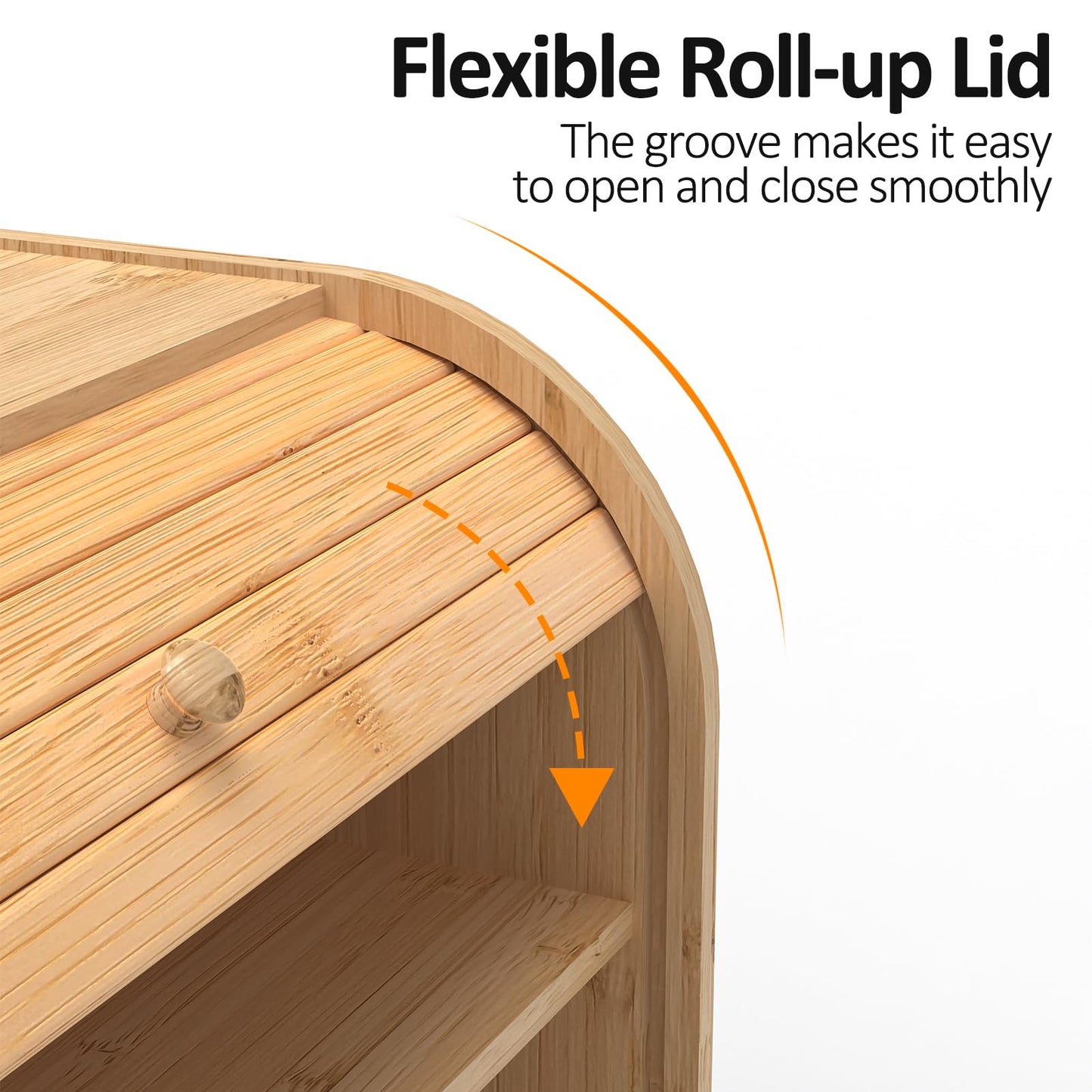 FoverOne Bamboo Bread Box for Kitchen Countertop, Roll-top Breadbox Breads Storage Boxe with Adjustable Middle Shelf