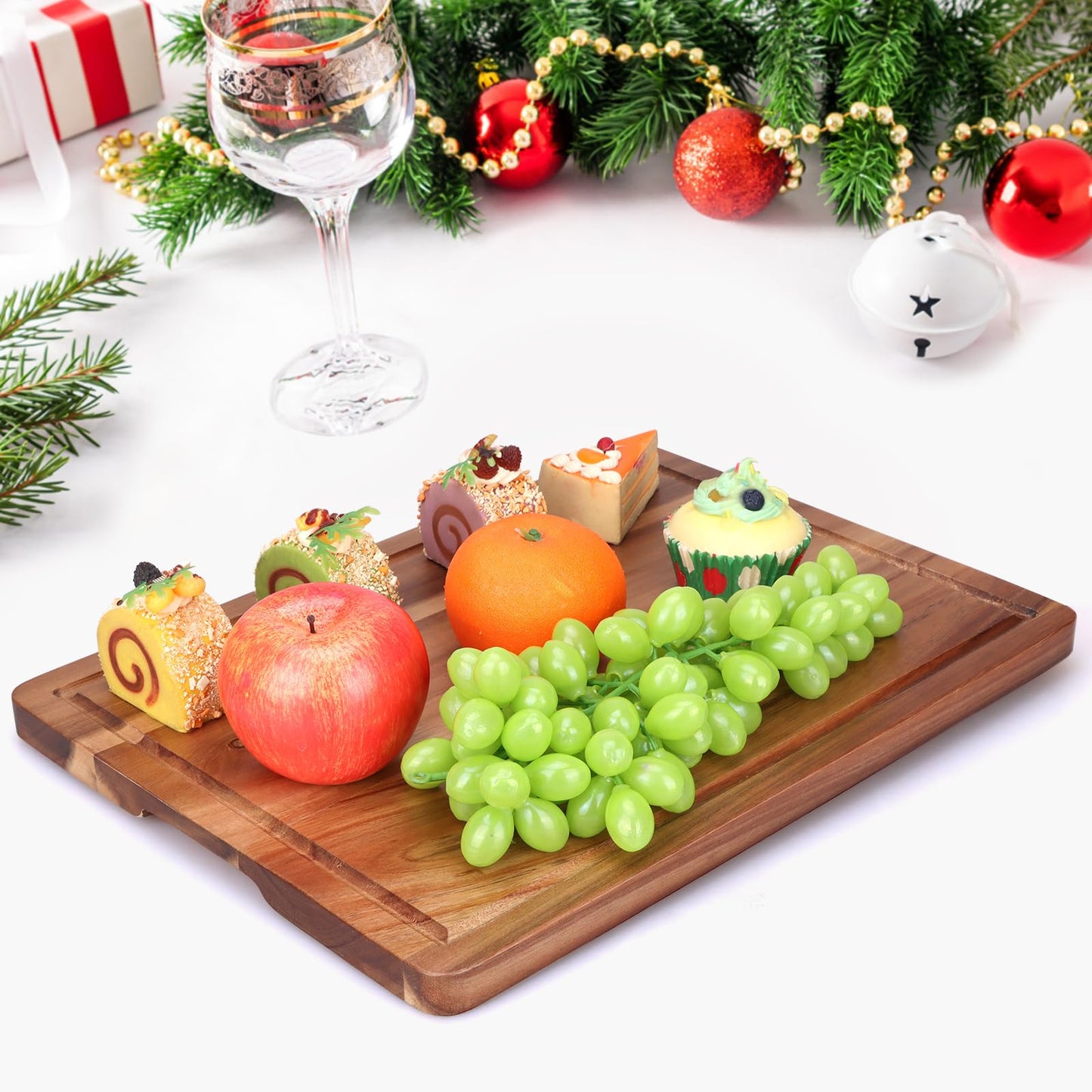 Gtencemen Acacia Wood Cutting Boards for Kitchen, Wooden Chopping Board with Side Handle and Juice Groove, 15" X 11" Carving Board, Butcher Block, Cheese Charcuterie Boards for Meat, Fruit, Steak
