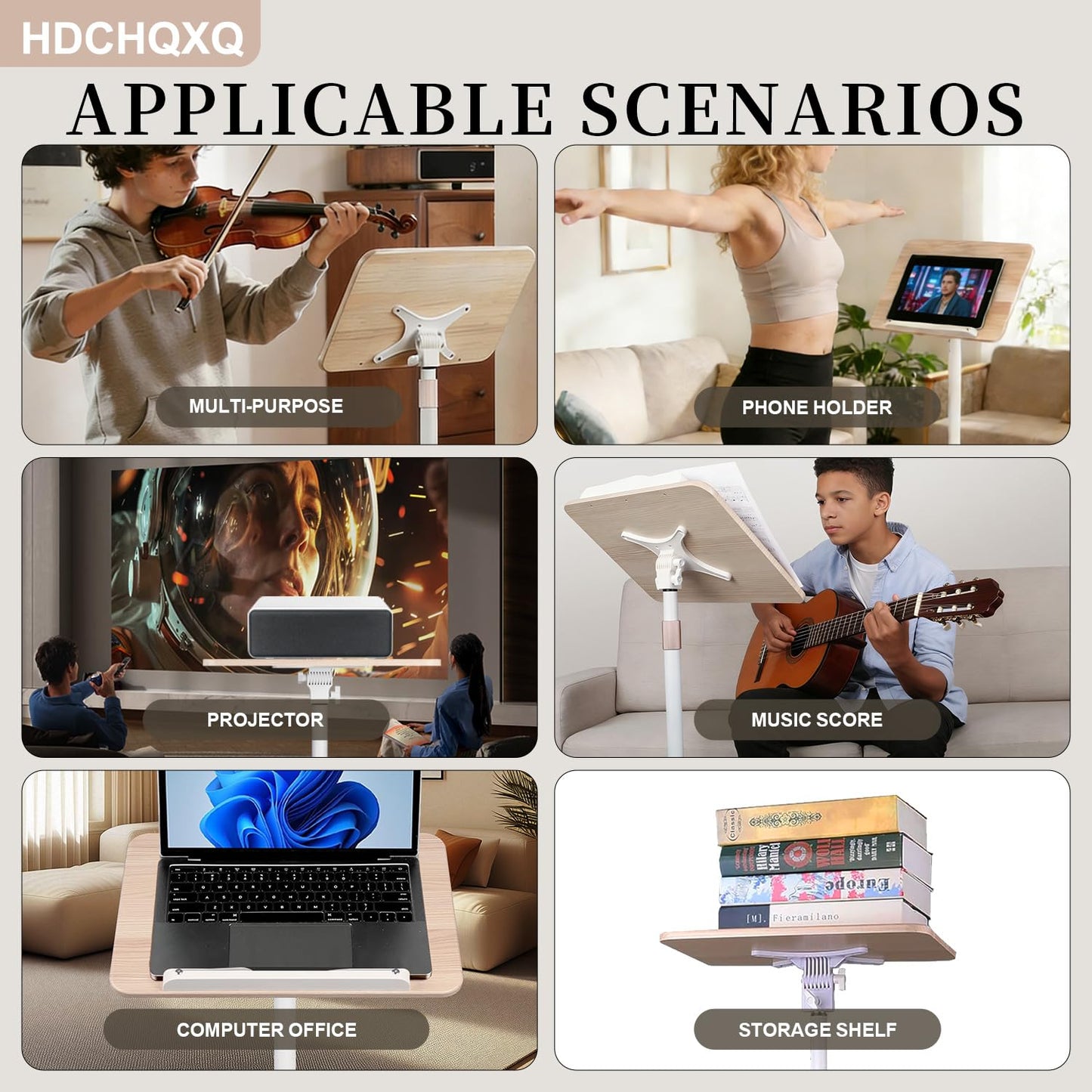 HDCHQXQ Adjustable Floor Book Stand Height From20'-67‘ and Angle, Music Stand,Reading Stand for Tablet Bibles, Recipes, Cooking, Books Wooden Display Rack,Stable Portable with Clip