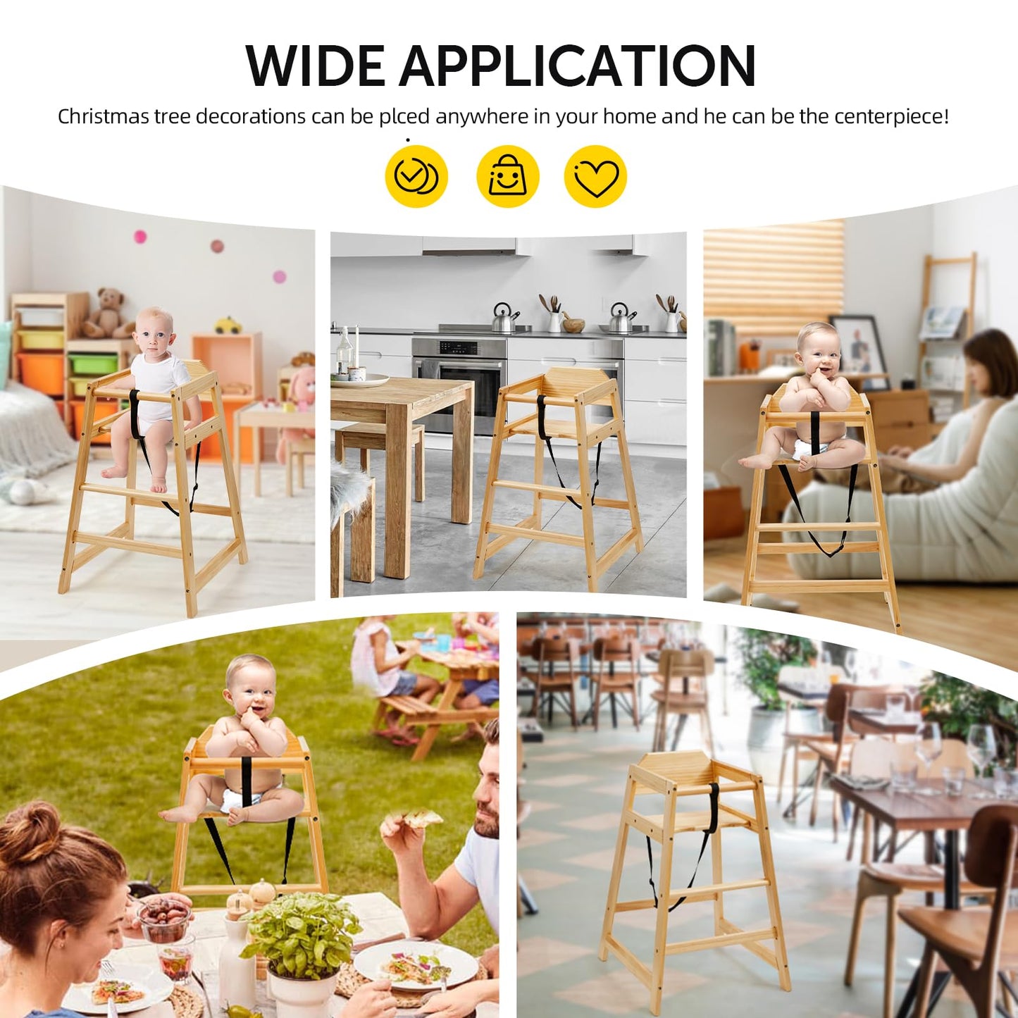 Neoflavie 2 Pack Wooden High Chairs for Babies and Toddlers, Restaurant-Style Stackable High Chair with Commercial Grade Solid Wood for Dining Table & Kitchen, Easy to Clean Baby Booster Seat -Natural