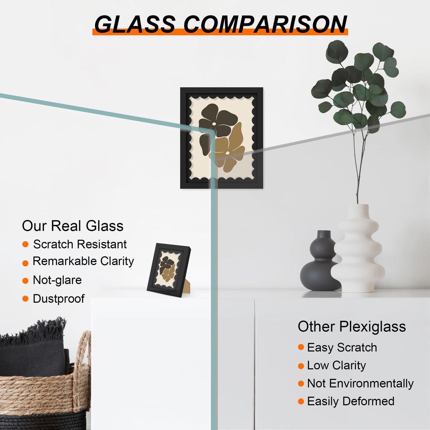 THKRLOF 12x16 Picture Frame with Wavy Mat, Wooden Real Glass 12 x 16 Photo Frame for Wall Hanging, Black, 1 Pack
