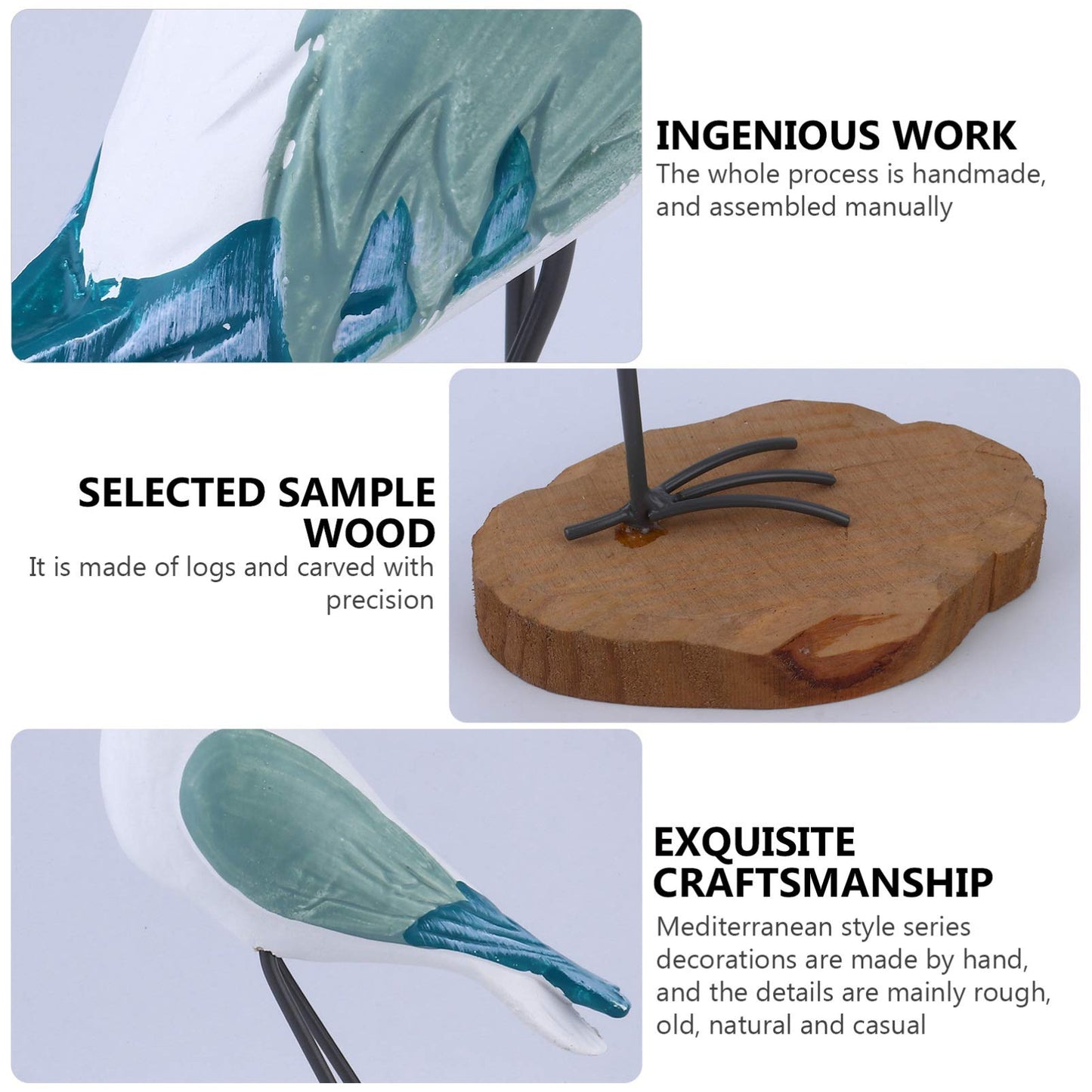 Sewroro 2pcs Wooden Seagull Statues, Wooden Seagull Figurine Bird Statues Simulation Sea Bird Figurines for Home Table Centerpiece