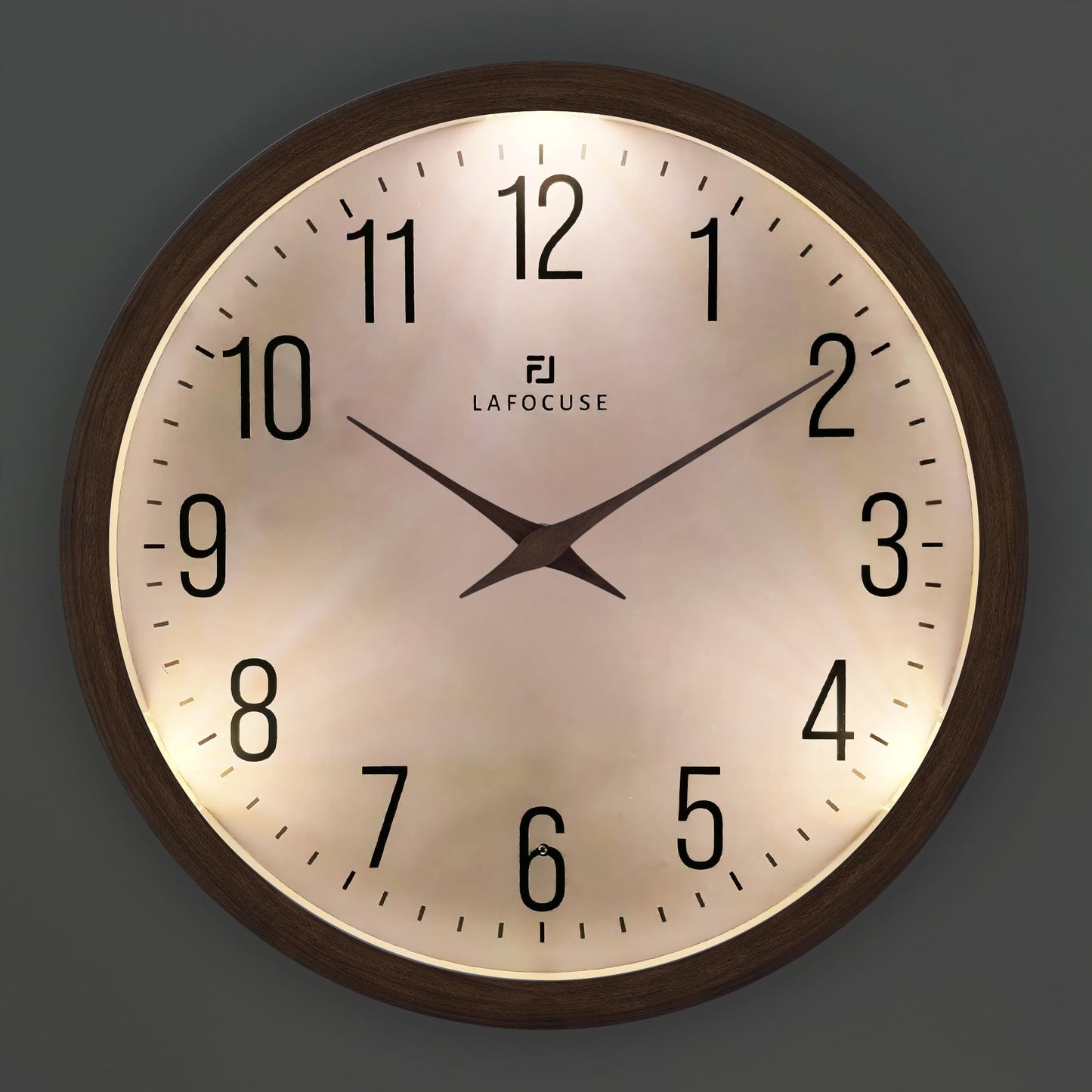 Lafocuse 12 Inch Brown Night Light Wall Clock Battery Operated, Silent Light up Wall Clocks Glow in the Dark for Bedroom Living Room Office