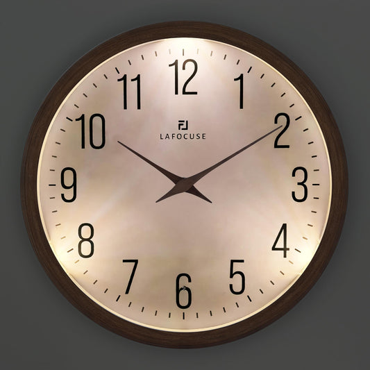 Lafocuse 12 Inch Brown Night Light Wall Clock Battery Operated, Silent Light up Wall Clocks Glow in the Dark for Bedroom Living Room Office