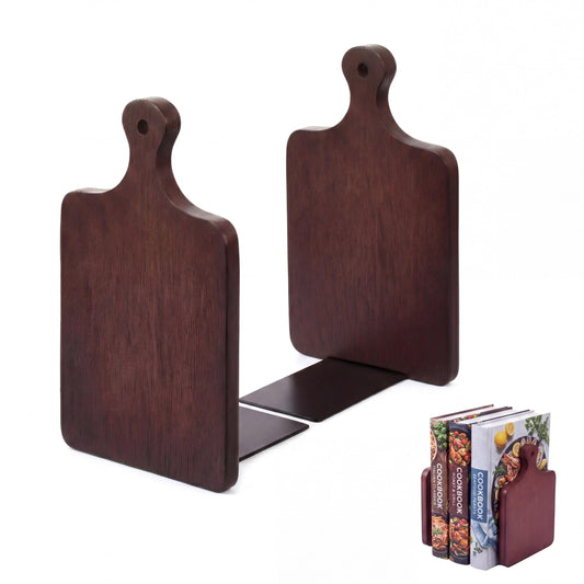 Jetec Wood Bookends, Kitchen Cookbook Bookends Quality Cutting Board Decorative Wooden Book Ends for Office Files Magazine Kitchen Books(Dark Walnut Color,Beech)