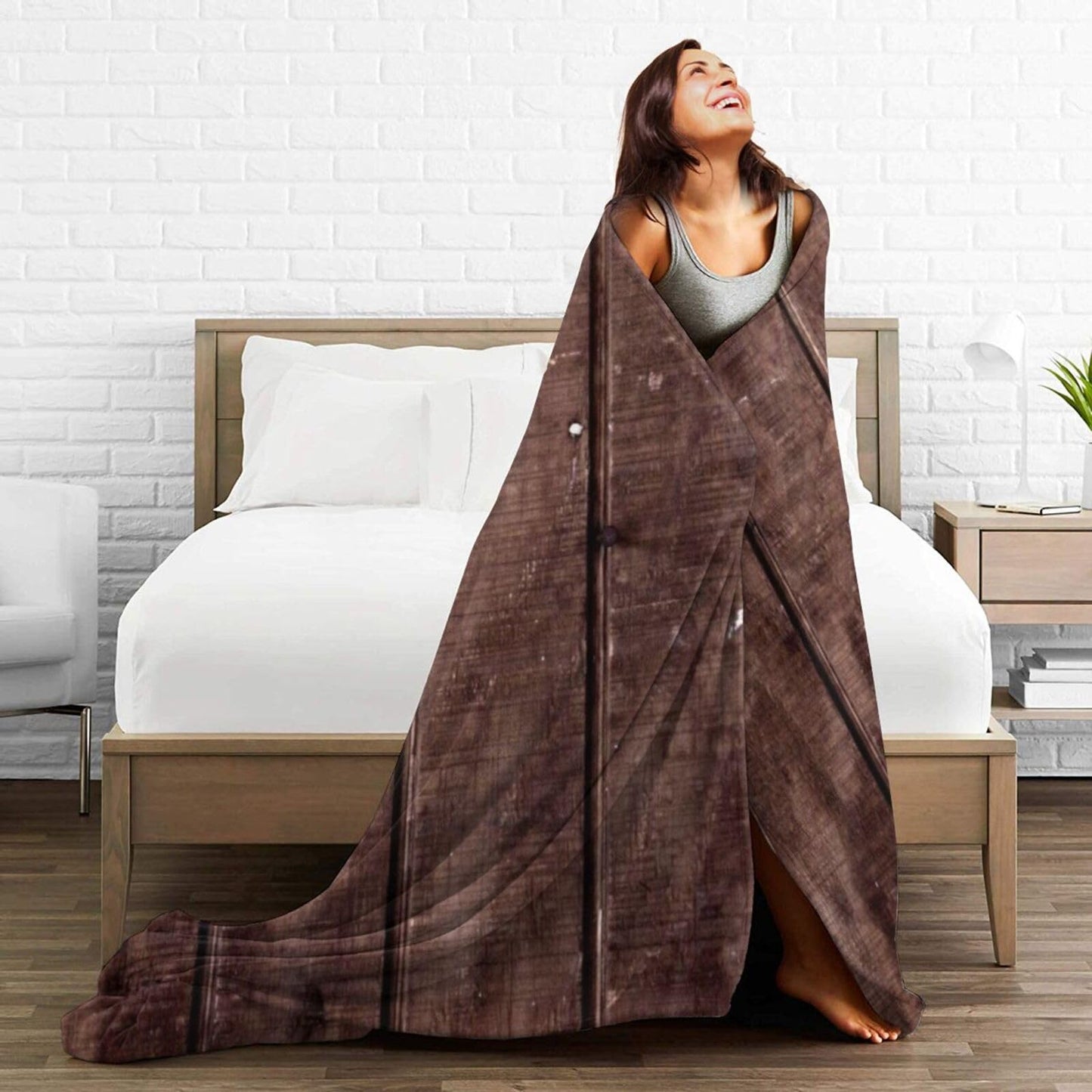 60"X50" Wooden Plank Texture Soft Flannel Blanket - Lightweight and Quick Drying, Used for Home, Travel, Camping