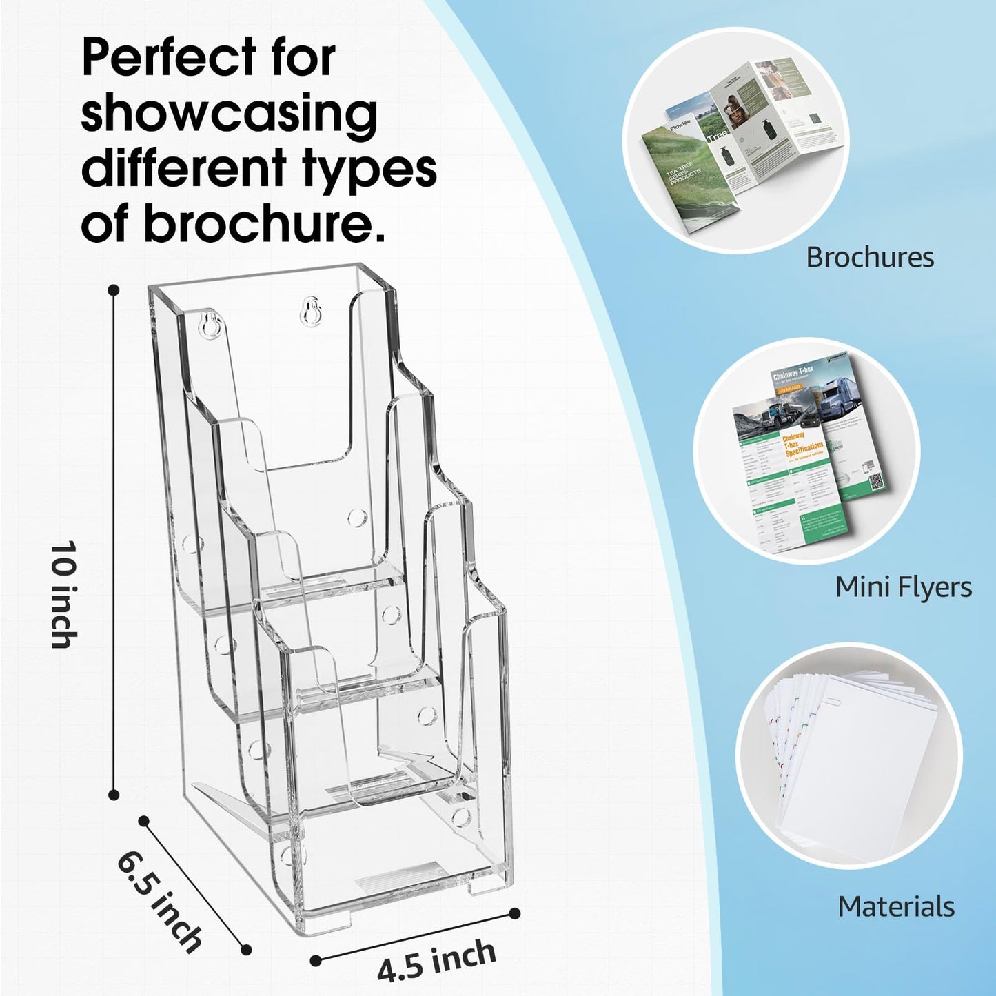 MaxGear Acrylic Brochure Holder, 4 Inch Wide 4 Tier Clear Literature Display Stand Premium Plastic Pamphlet Holder, Multi Pocket Wall Mount or Countertop Organizer for Office or Home, 3 Pack