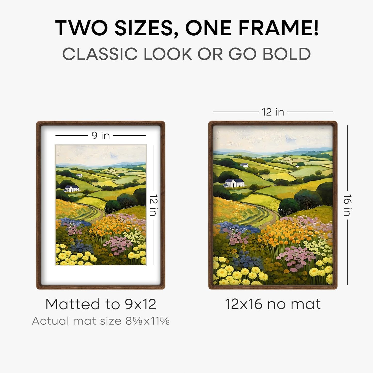 Homeforia Brown Picture Frame 12x16, Mortise & Tenon Walnut 12 by 16 Wooden Photo Frames with Mat 9 x 12 for Wall, 16x12 Dark Solid Wood Frames Matted to 9x12 Print, Tempered Glass, Wall Kit, Set of 1