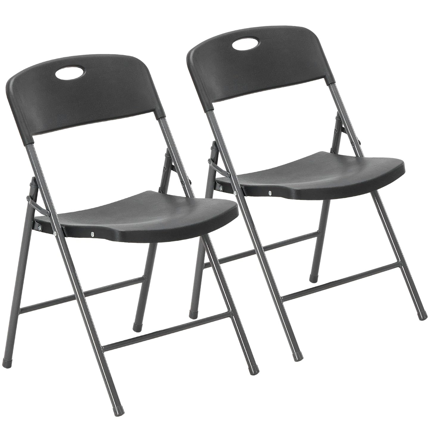 DUMOS 2 Pack Black Folding Chairs, Plastic Portable Stackable Dining Chairs with Metal Frame, for Indoor Outdoor, for Home and Office, Conference, Party, Event, Wedding, Birthday, Black