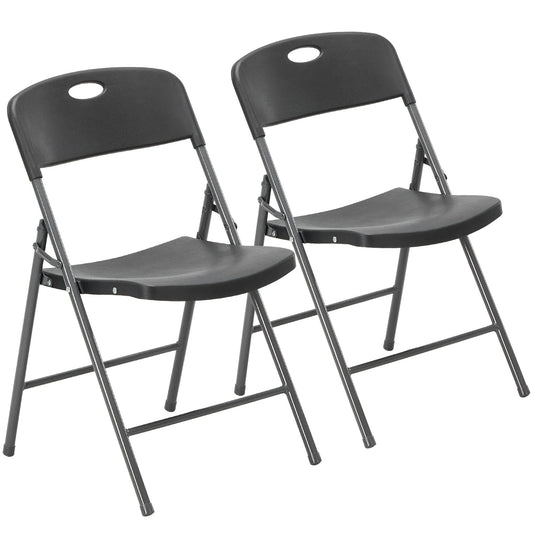 DUMOS 2 Pack Black Folding Chairs, Plastic Portable Stackable Dining Chairs with Metal Frame, for Indoor Outdoor, for Home and Office, Conference, Party, Event, Wedding, Birthday, Black