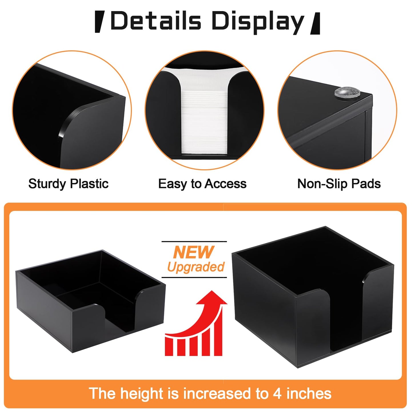 Sumnacon Square Acrylic Napkin Holder - Stylish Black Cocktail Napkin Holders for Table Countertop Kitchen, Decorative Napkin Dispenser Tray for Wedding Party Restaurant Office Hotel, 4 Inch Height