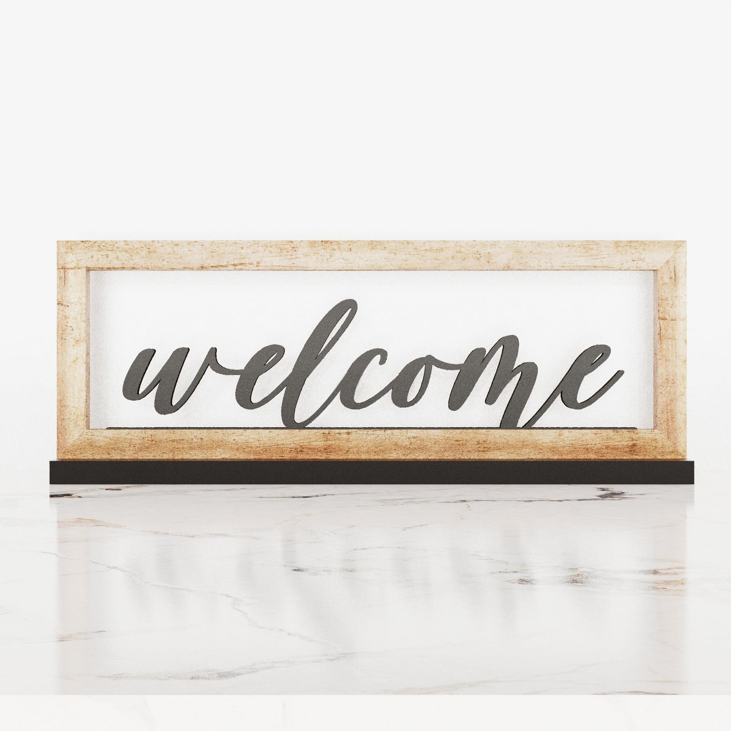 AquaChase Wooden Framed Welcome Table Sign, 13"x5" Rustic Freestanding Entryway Decor, Floating 3D Cutout Letters, Farmhouse Home Ornament for Shelves, Mantle or Windowsill