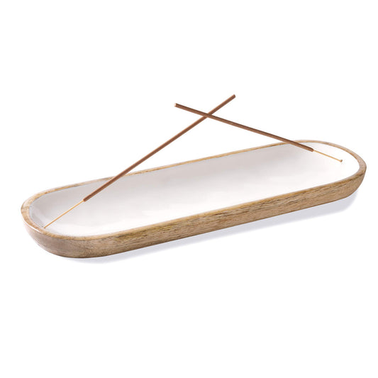 Folkulture Incense Holder for Home | Modern Incense Burner or Insence-Stick Holder for Gifts| Mango Wood Incense Tray Trough for Sticks 12 x 4 Inches, White