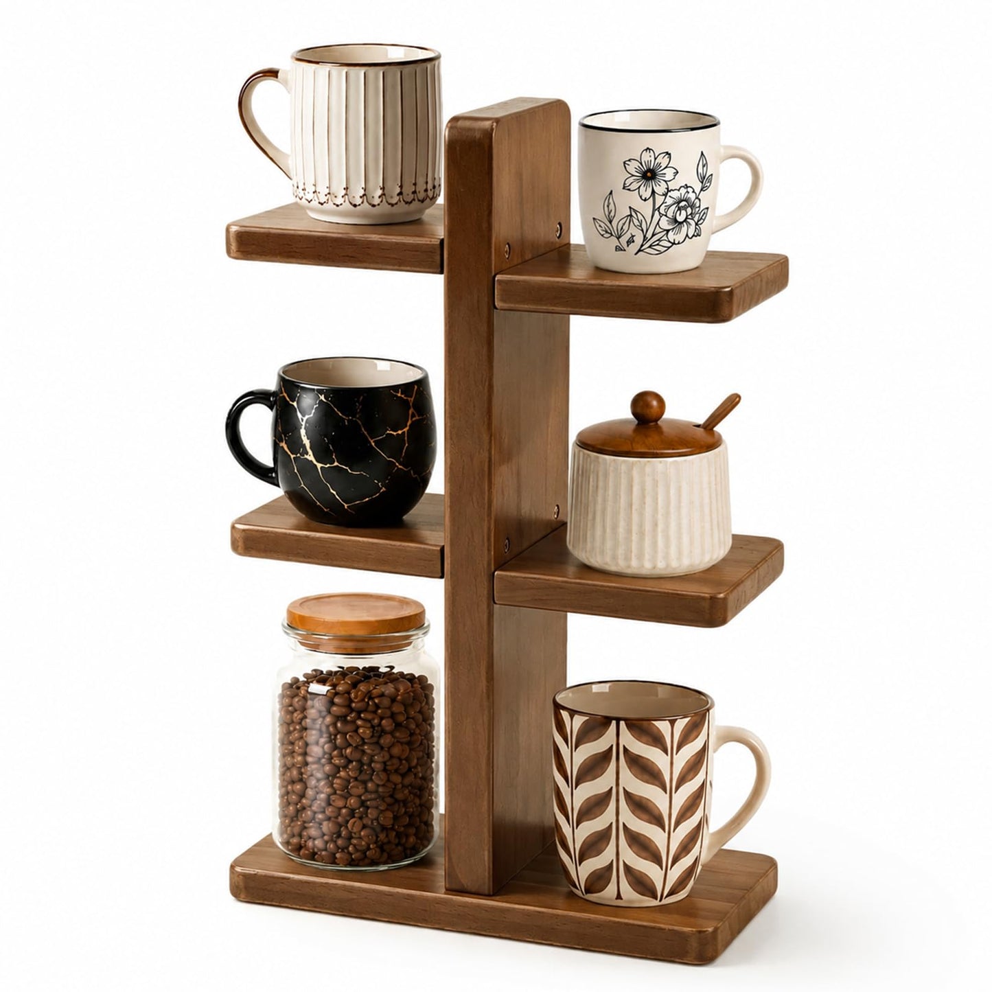 Mug Shelf for Countertop, Wooden Coffee Mug Display Holder