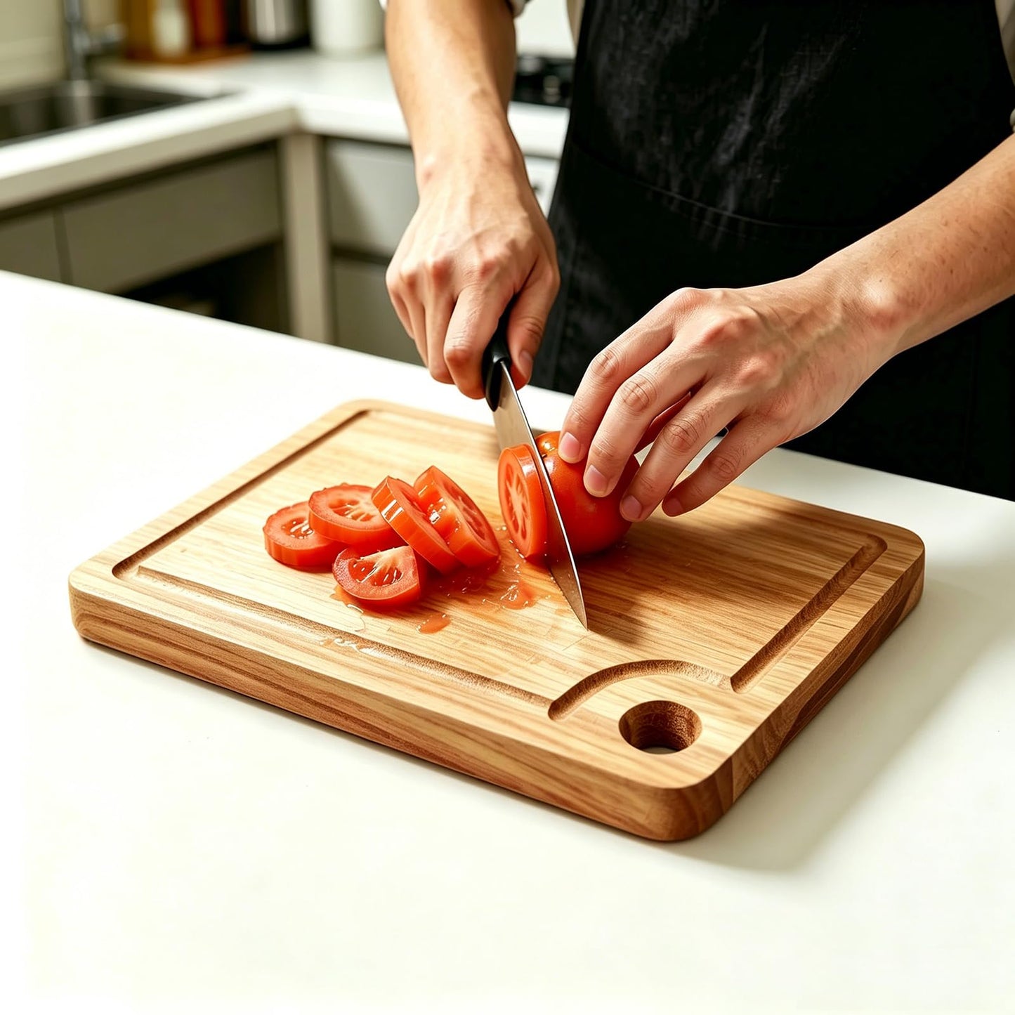 Gtencemen Small Acacia Wood Cutting Boards for Kitchen with Hanging – Mini Wooden Cutting Board with Juice Groove for Vegetables, Fruit, Bread, Meat - BPA Free, 9" x 6.5"