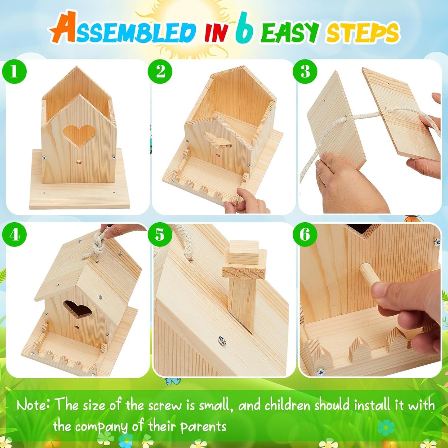 Juexica 4 Pack Wooden Birdhouse Kit DIY Buildable Bird House with Paint and Paintbrushes Art and Crafts Painting Kits for Boys Girls Adults Classroom Projects Gift Birthday Outdoor Craft(Heart)