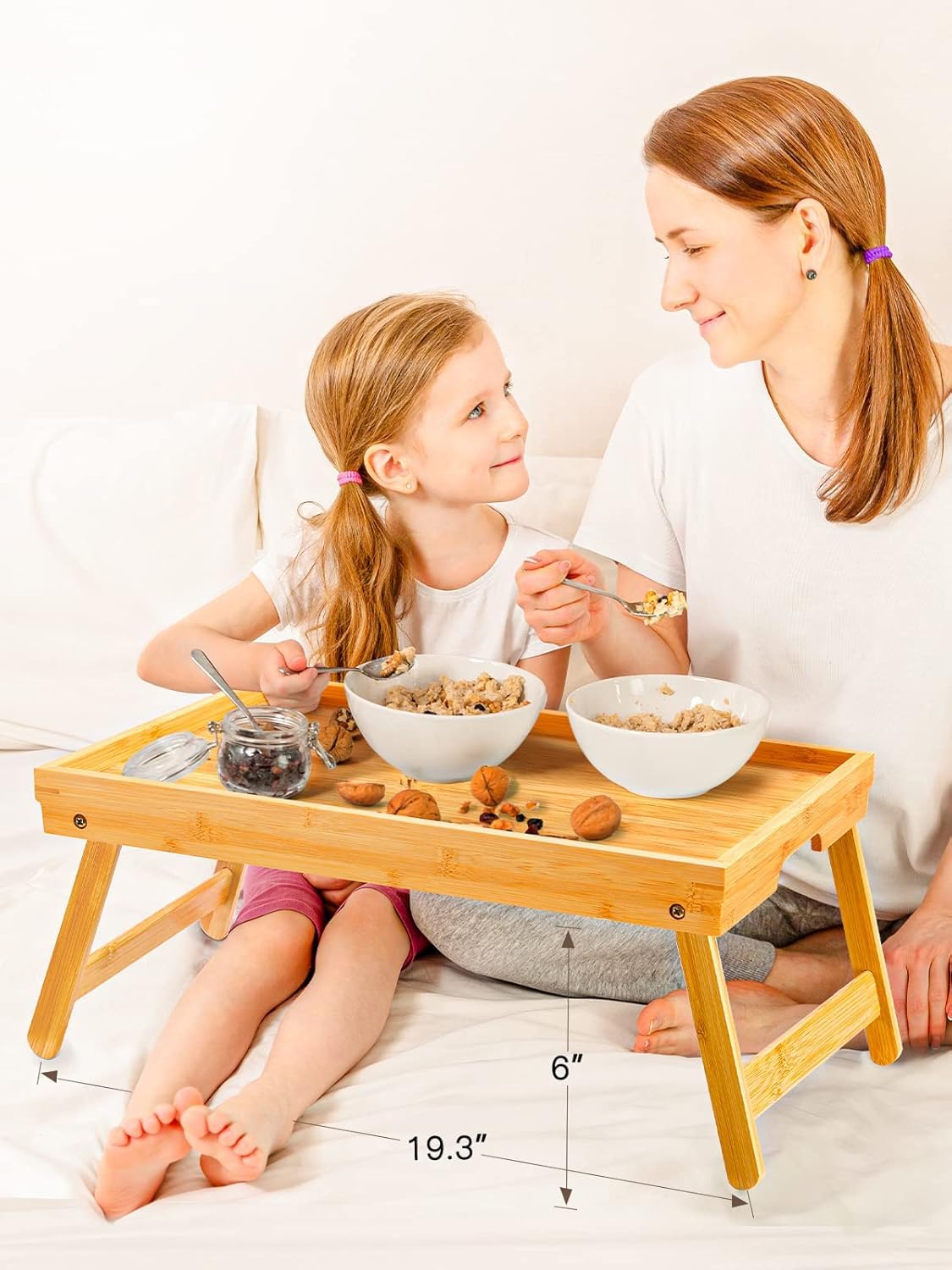 Pipishell Bamboo Bed Breakfast Tray with Foldable Legs, Handles, Ideal for Kids, Couples, Sofa, Eating, Working, Used As Laptop Desk Snack Table - 2 Pack