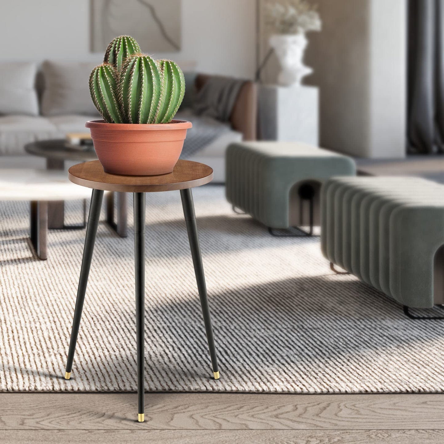 KINNARY Tall Plant Stand Indoor, Mid Century Wood Plant Stand Plant Table for Flower Pots, Heavy Duty Metal Plant Holder, Modern Home Decor Small Round Side End Table (11.8"x20")
