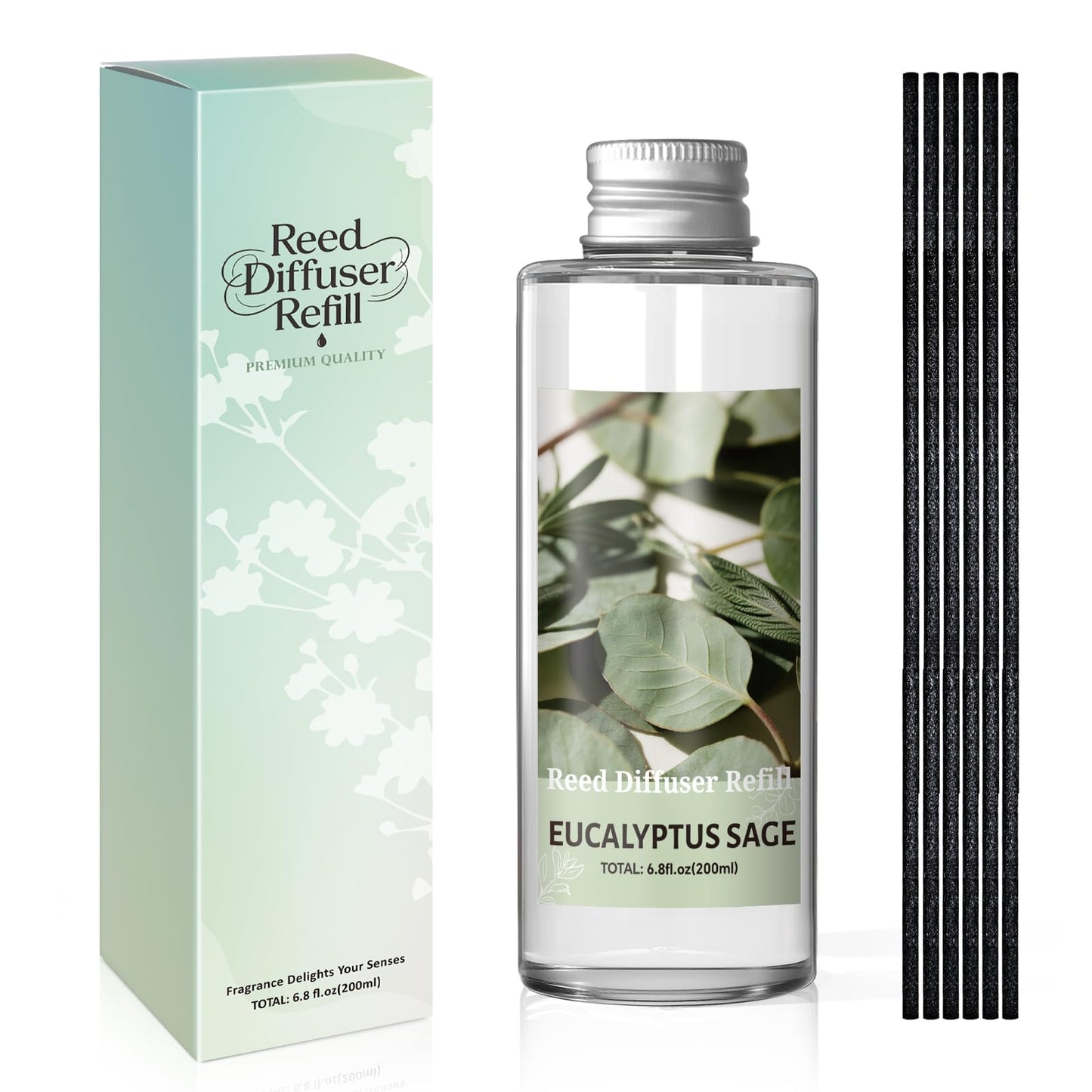 SCENTORINI Reed Diffuser Oil Refill, Eucalyptus Sage Diffuser Oil 6.76 Fl Oz, Natural Scented Essential Oil Refill Long Lasting Summer Home Fragrance for Room Spa Aromatherapy Bathroom Home Decor