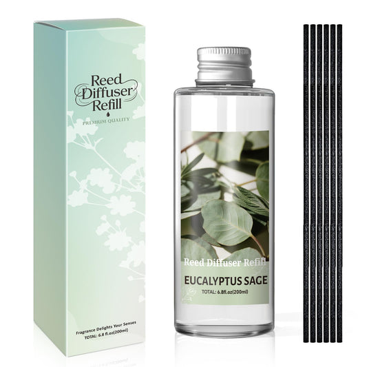 SCENTORINI Reed Diffuser Oil Refill, Eucalyptus Sage Diffuser Oil 6.76 Fl Oz, Natural Scented Essential Oil Refill Long Lasting Summer Home Fragrance for Room Spa Aromatherapy Bathroom Home Decor