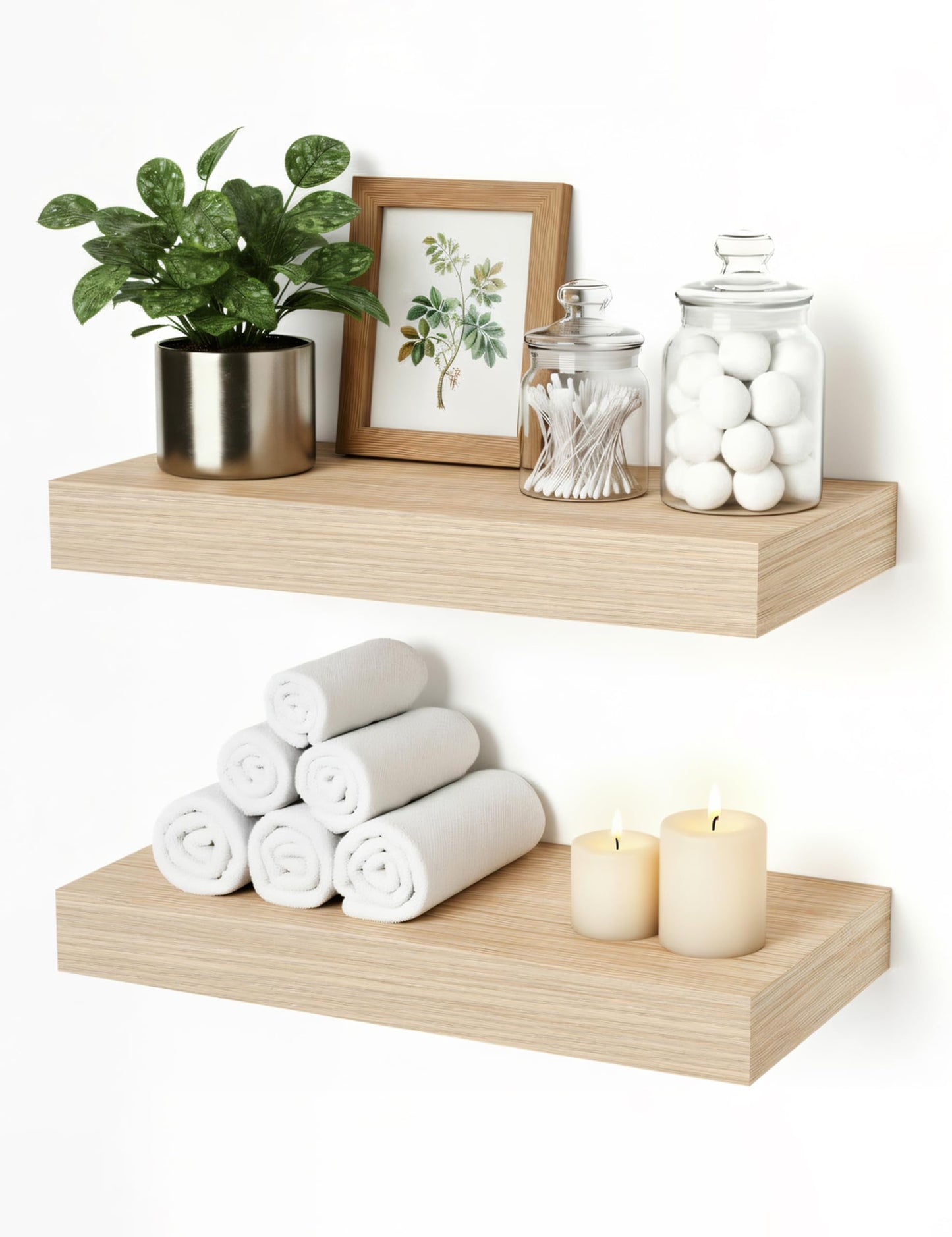 Mifurn Floating Shelves for Wall, Bathroom Shelves Over Toilet, Wall Shelves & Book Shelf for Room, Hanging Shelf, Modern Wooden Wall-Mounted Small Floating Shelves, 12x7x1.5 in (Oak, Set of 2)