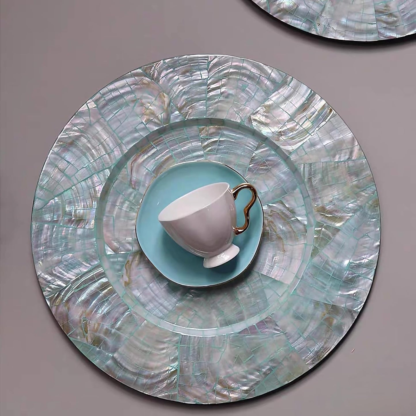 i-lan 2-Pack 13" Mother of Pearl Charger Plates – Shell-Inlaid Wooden Platters for Dining, Party & Luxury Décor – Elegant Dinnerware Placemats, Ideal Housewarming or Holiday Gift