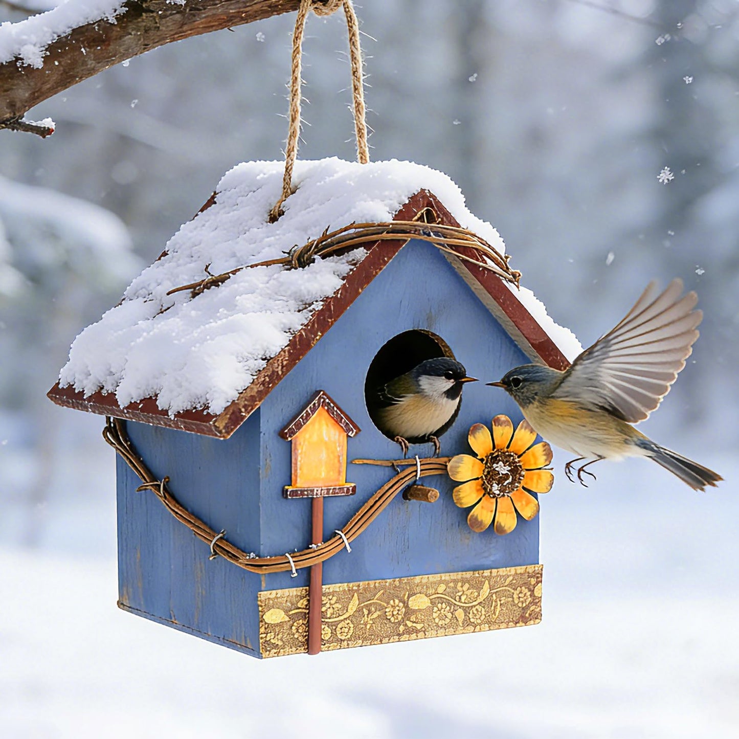 DEWEL Bird Houses for Outside Clearance, Hanging Birdhouses for Outdoors, Garden Wooden Blue Bird Houses for Outdoors, Bird Nesting Box for Bluebird Finch Swallow Wren Chickadee, Gift for Bird Lovers