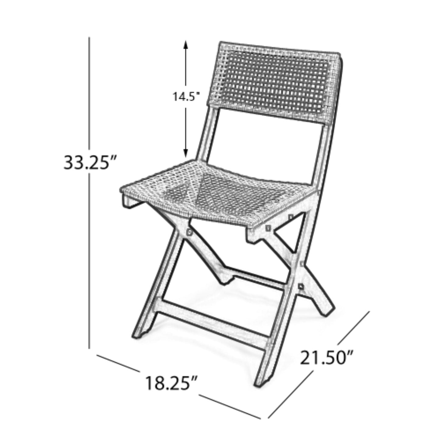 Christopher Knight Home Truda Patio Acacia Wood Foldable Bistro Chairs Set of 2, Wooden Folding Outdoor Dining Chair Set, Wicker Armless Chair for Bistro Set, Fully Assembled Garden Seating, Dark Grey