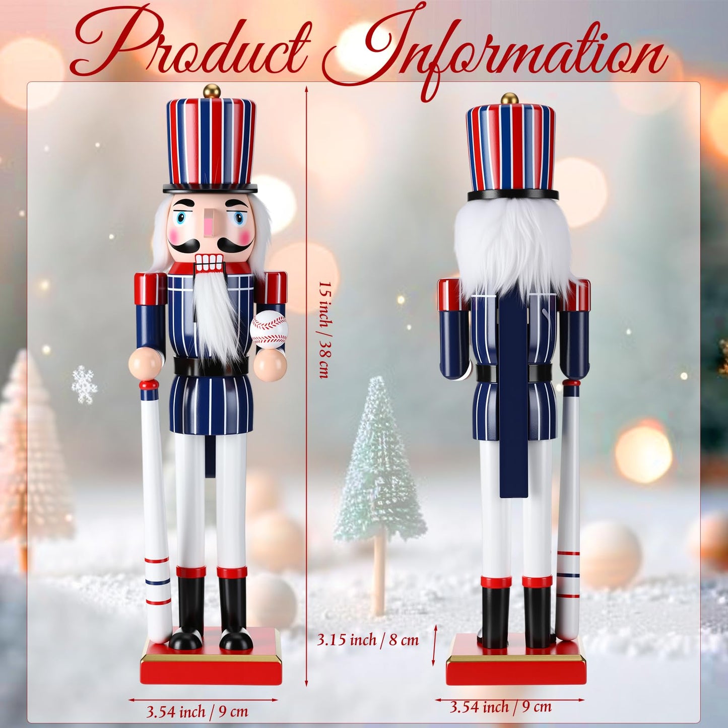 Blosssound 15 Inch Christmas Baseball Nutcracker Decorations Wooden Nutcracker Soldier Figurine Sports Player Ornament for Table Desktop Christmas Holiday Festive Party Decor Supplies(Baseball A)