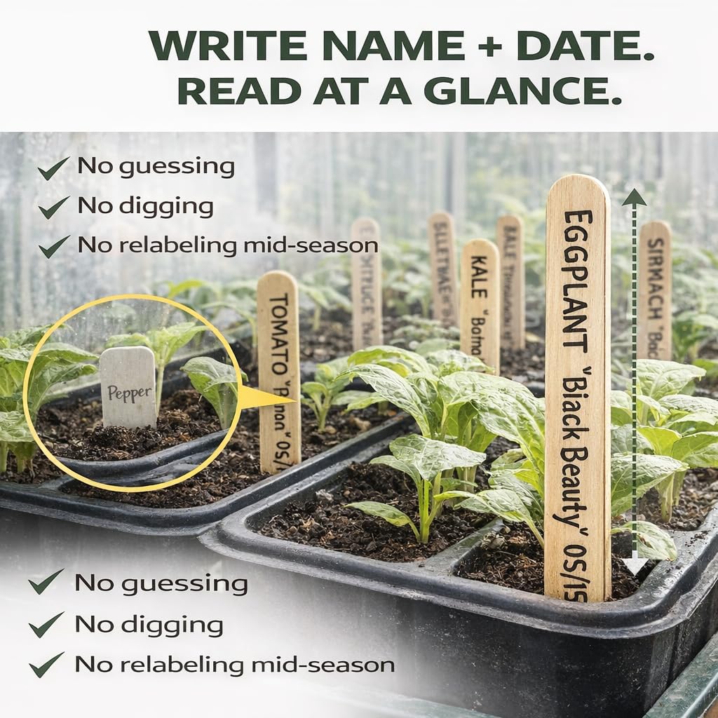 12" Wooden Plant Markers & Labels, 200 Pack – Wood Garden Label Stakes for Seed Starting, Outdoor Plants, Raised Beds & Greenhouse Use