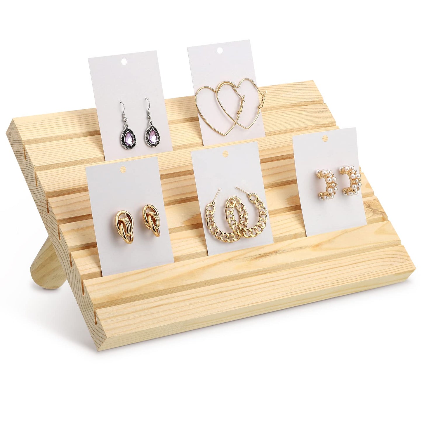 Yookeer Wooden Earring Display Stand, Jewelry Organizer, Rustic Wooden Business Card Holder, Table Displays for Shows, 11.02 x 7.48 inches