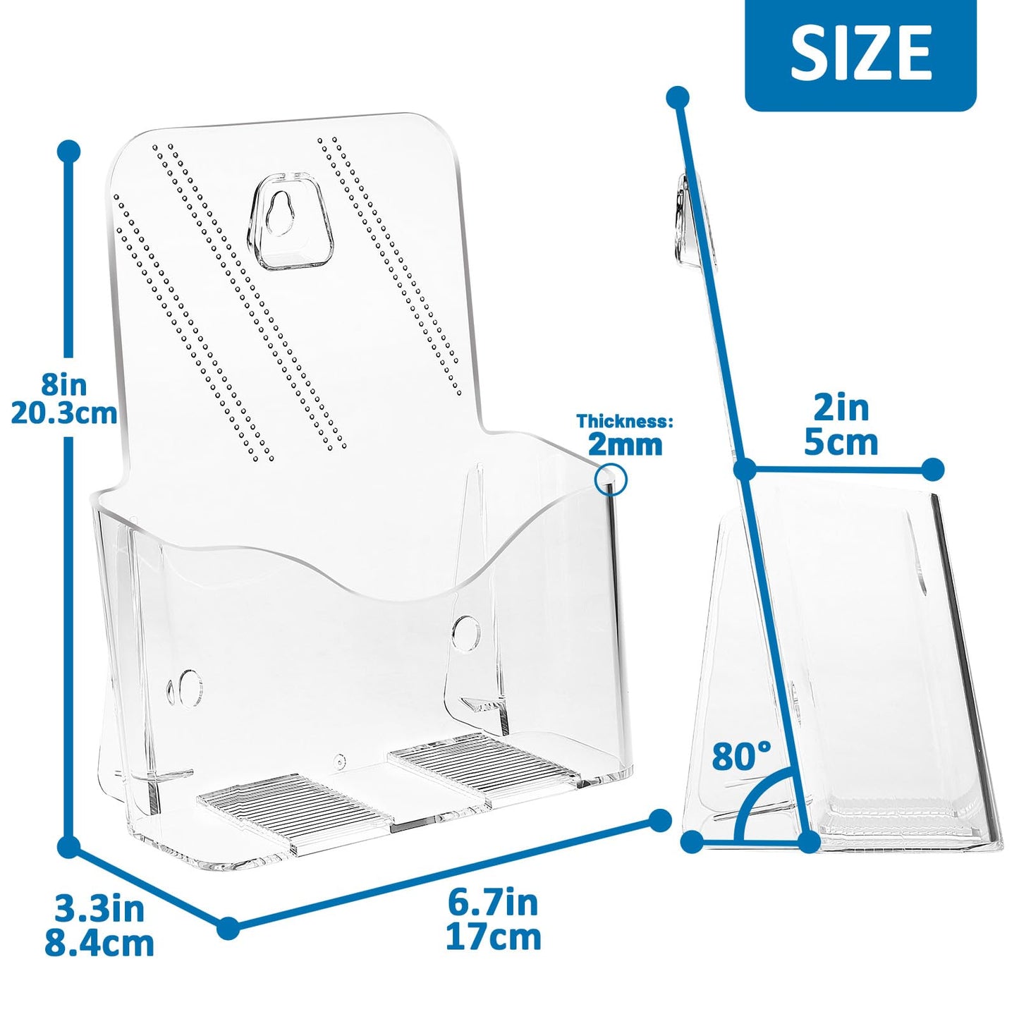 Argvey Acrylic Brochure Holder 6 x 8 Inch, Clear Slant Back Display Stand for 5.5 x 8.5 & 5 x 7 Inch Flyers, Pamphlets, Table Signs – Plastic Paper Holder for Office, Home, Store, 4 Pack
