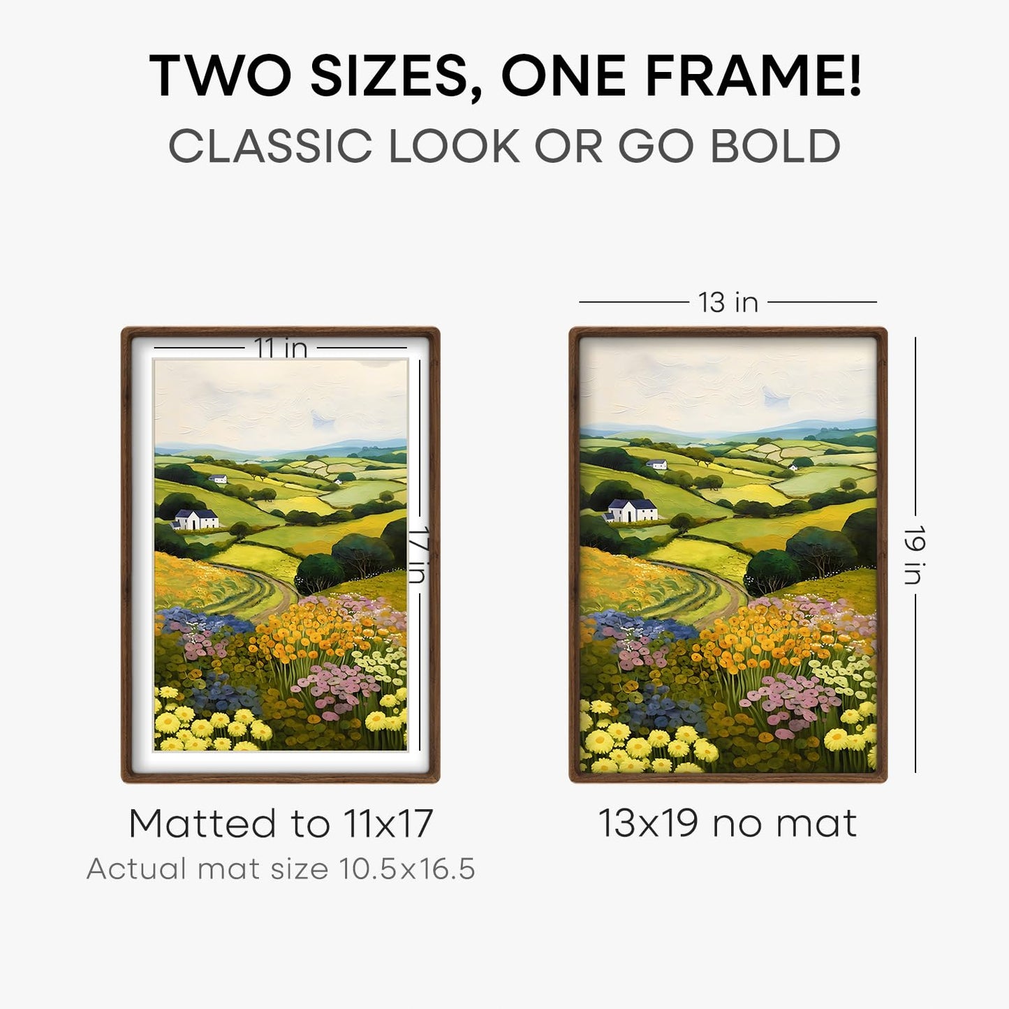 Homeforia 13 by 19 Picture Frame Brown Wood, Mortise & Tenon Walnut 13x19 Poster Frames with Mat 11x17 for Wall, 19x13 Dark Wooden Frames Matted to 11 x 17 inch Art, Tempered Glass, Wall Kit, Set of 1