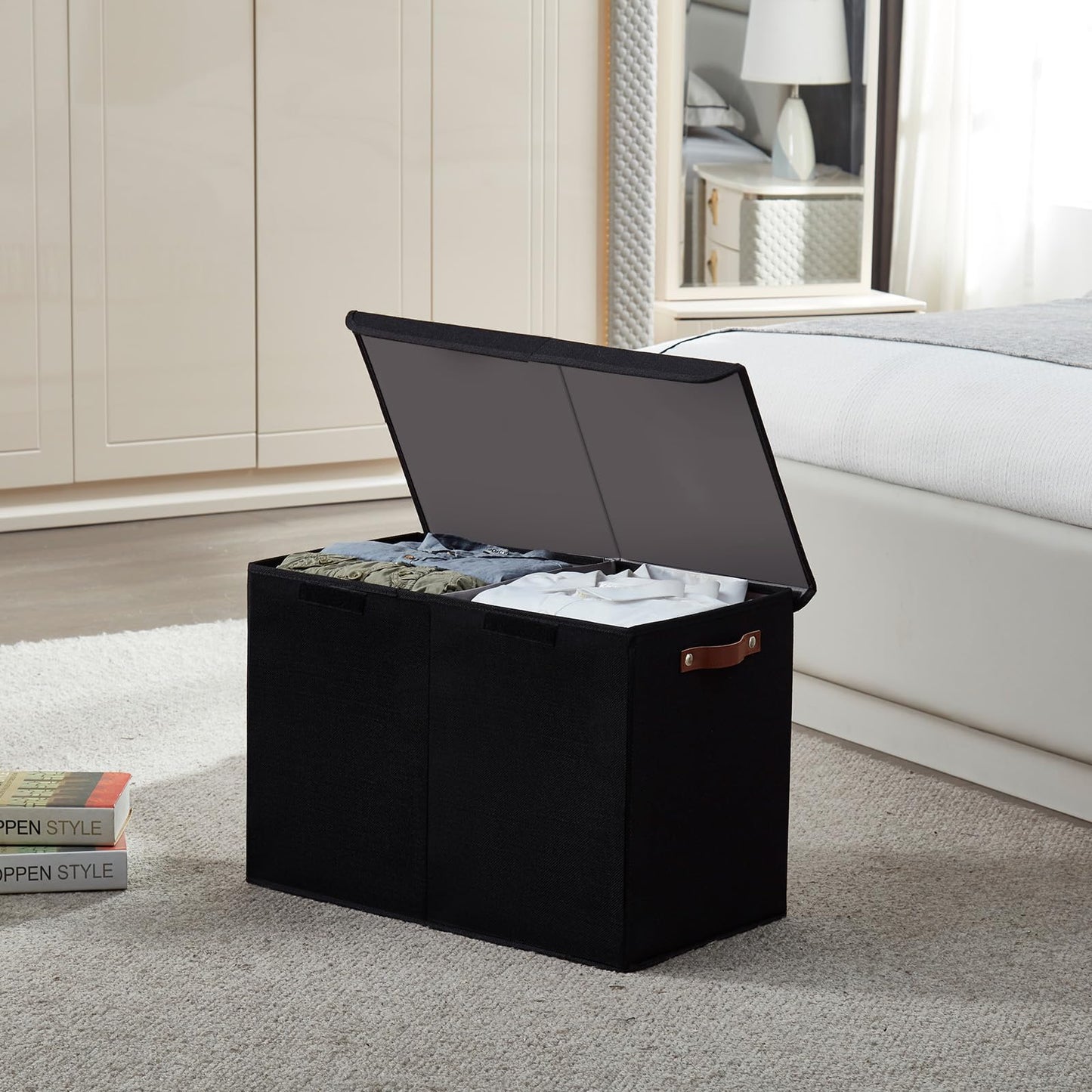 Bagnizer Large Toy Storage Box with Lids, Collapsible Sturdy Baby Storage Organizer Chest Bin Basket for Kids, Boys, Girls, Playroom, Nursery, Bedroom, Closet 25"x13"x16" (Black)
