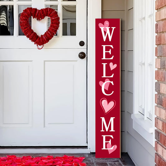Valentine's Day Welcome Porch Sign Decor Love Wooden Hanging Sign Door Porch Standing Decorative Signs for Front Door Farmhouse Outdoor Indoor Welcome Sign Wall Craft Decor 47.2"H
