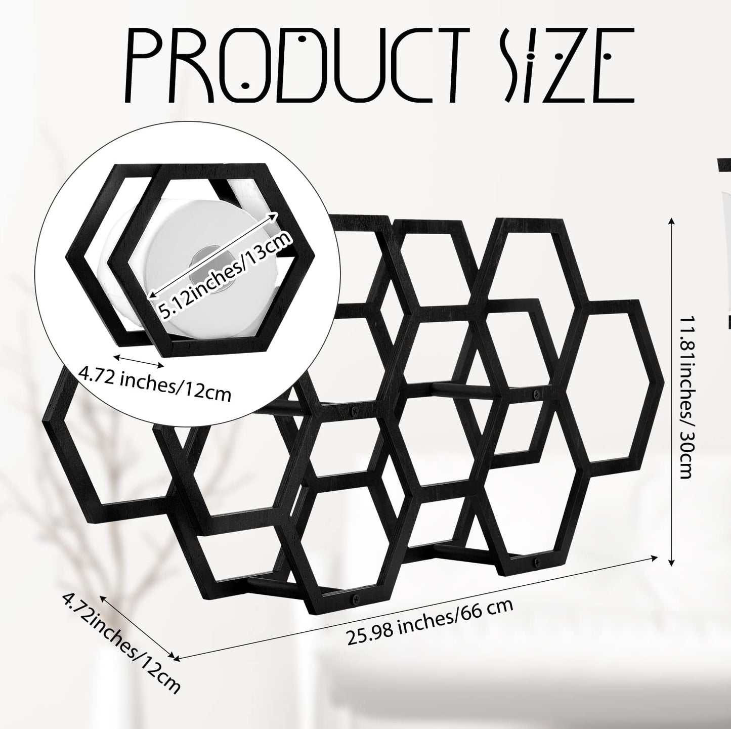 Beeveer Hold 7 Rolls Modern Floating Honeycomb Toilet Paper Holder Stand Modern Wooden Toilet Paper Storage Shelves for Tissue Honeycomb(Black)