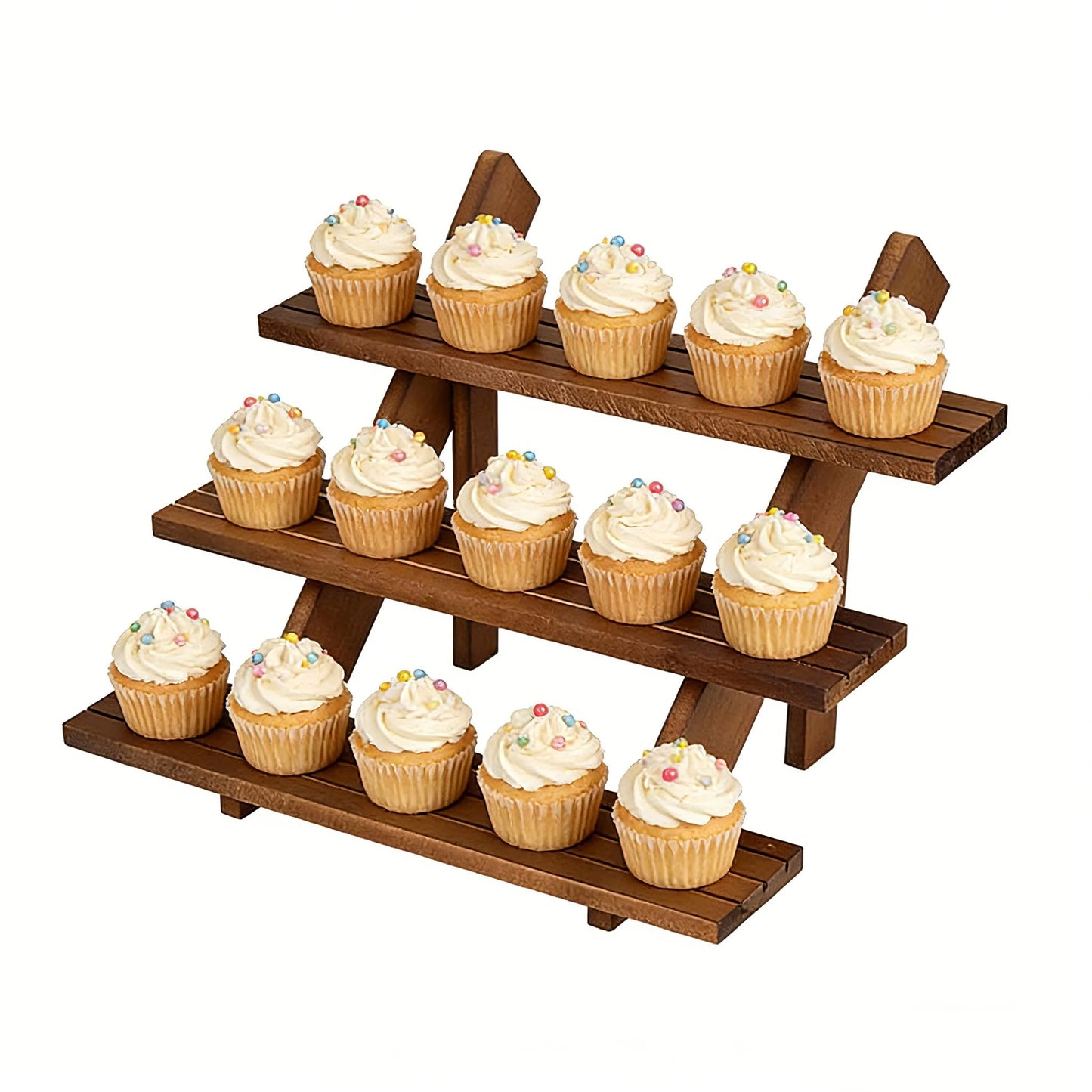 Wooden Cake Stand 3 Tiered Tray Stand for 15 Cupcakes Stepped Wood Display Stand for Weddings, Tiered Party Table Display Riser for Food, Dessert, Cookie (Wood, 3-Layer Cake Rack)