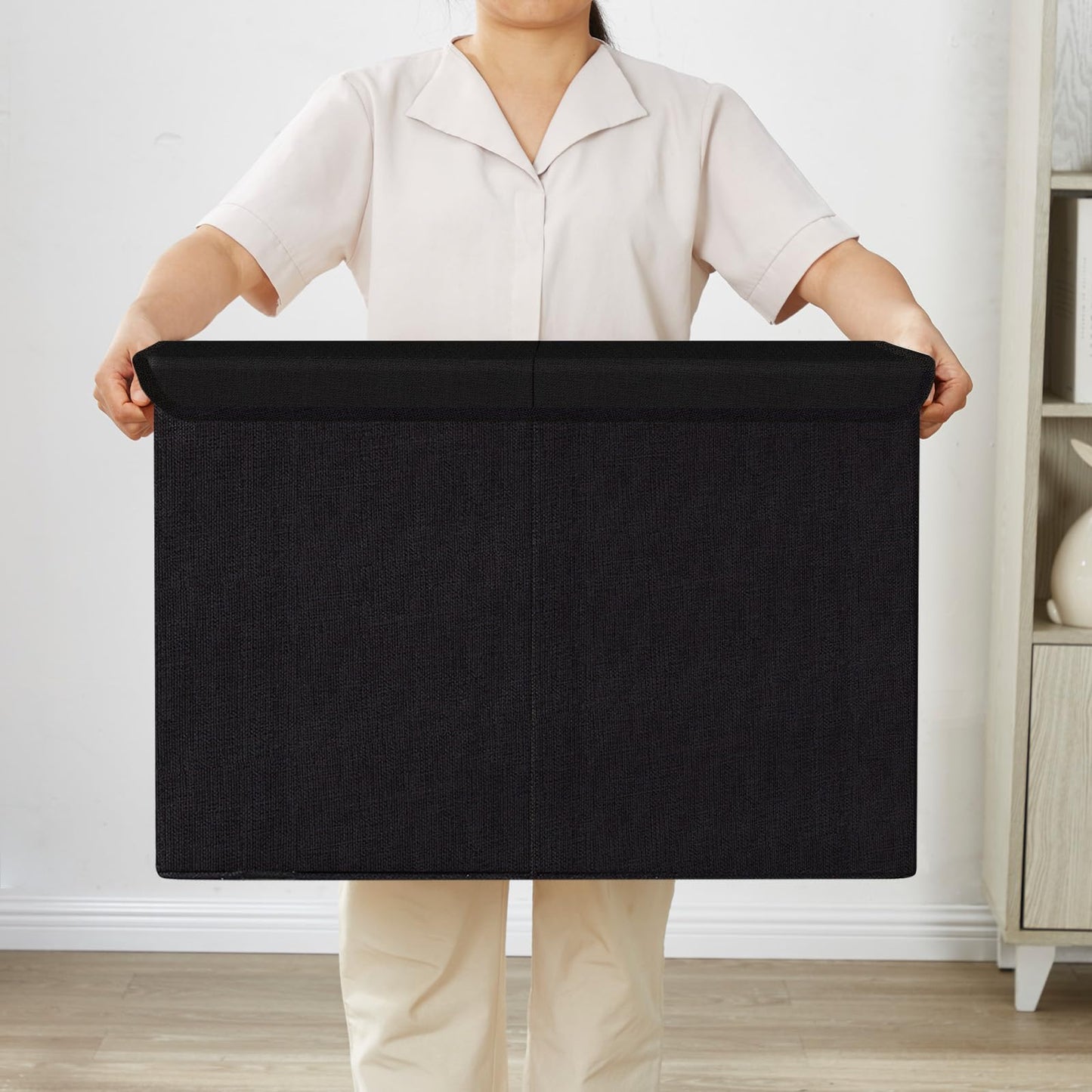 Bagnizer Large Toy Storage Box with Lids, Collapsible Sturdy Baby Storage Organizer Chest Bin Basket for Kids, Boys, Girls, Playroom, Nursery, Bedroom, Closet 25"x13"x16" (Black)