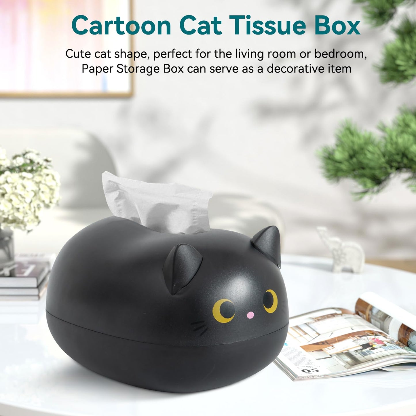 Cat Tissue Dispenser, Cartoon Toilet Paper Holder Cat Paper Dispenser Box Tissue Box with 2 Toothpick Holder for Car Home Bathroom Kitchen Office