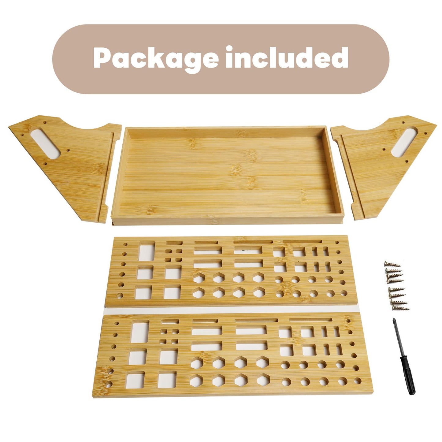 CIYRULL Screwdriver Organizer Desktop Screwdriver Holder 53 Slots Workbench Rack Stand Bamboo Tool Storage Organizer for Hammer Allen Wrench