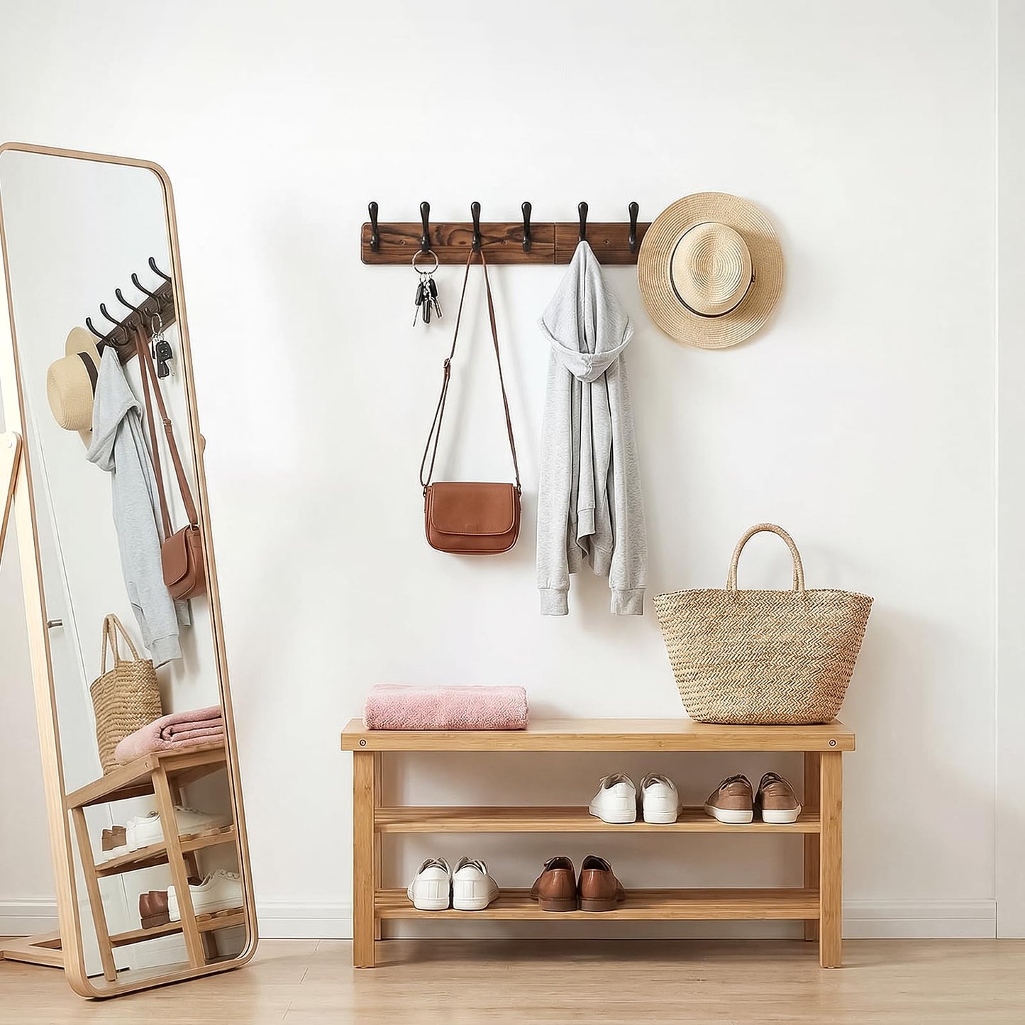 Ruiziiz Coat Rack Wall Mount，Hat Rack for Wal,l Hat and Towel Hanger for Hanging Coat, Bag, Key, Purse, Robe, for Entryway, (8 Hooks)