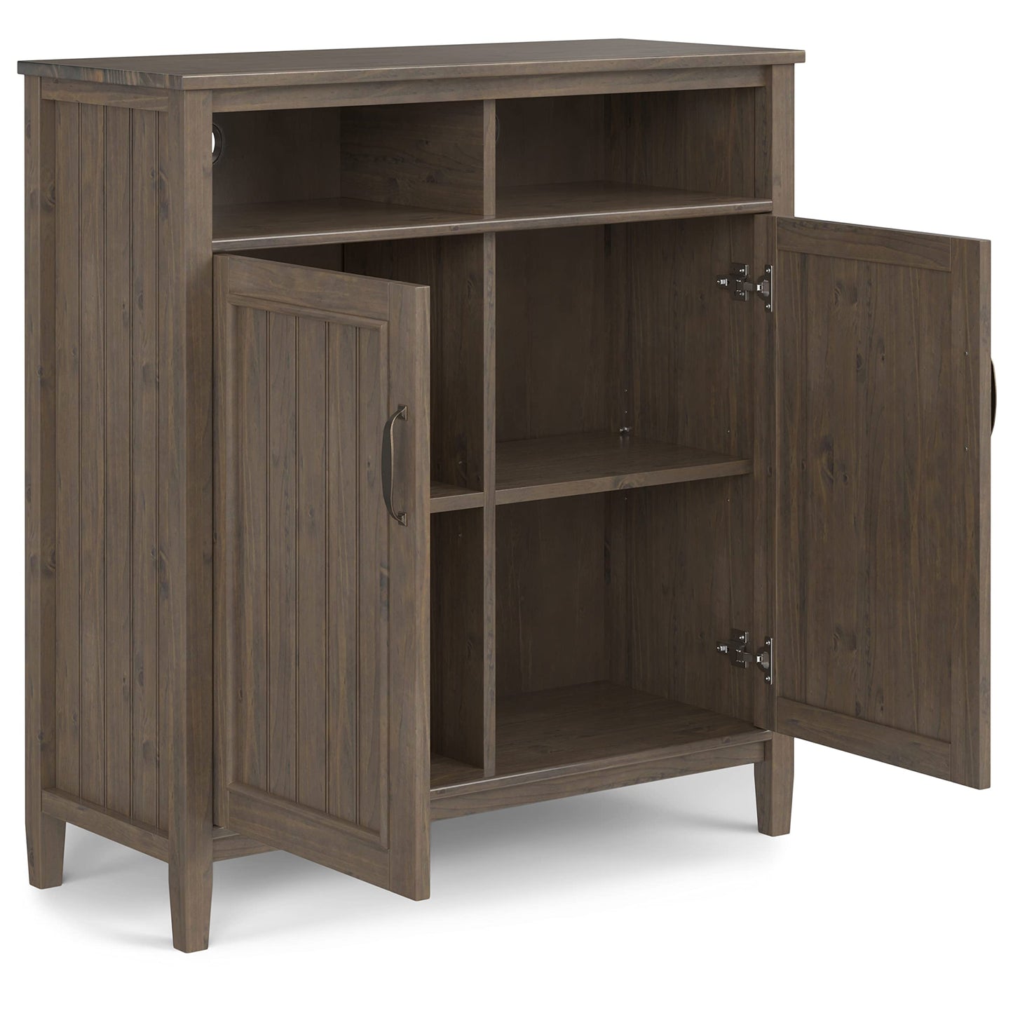 SIMPLIHOME Lev SOLID WOOD 39 Inch Wide Contemporary Medium Storage Cabinet in Smoky Brown, For the Living Room, Entryway and Family Room